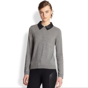 RAG & BONE 100% Wool/Lamb Leather Collar Sweater